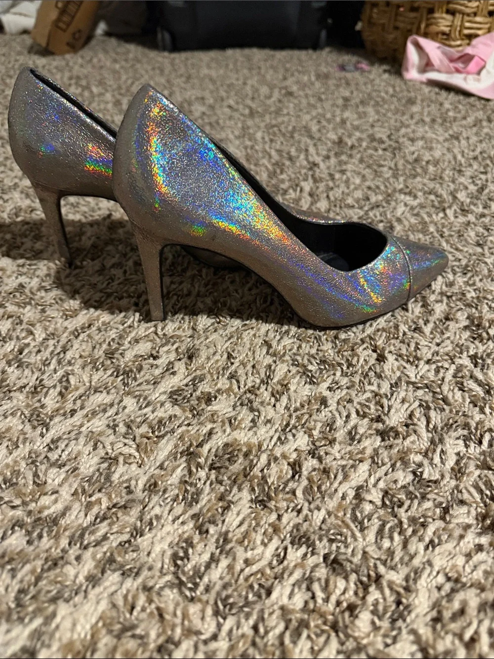 Zara Holographic Silver Pointed Toe Pumps
